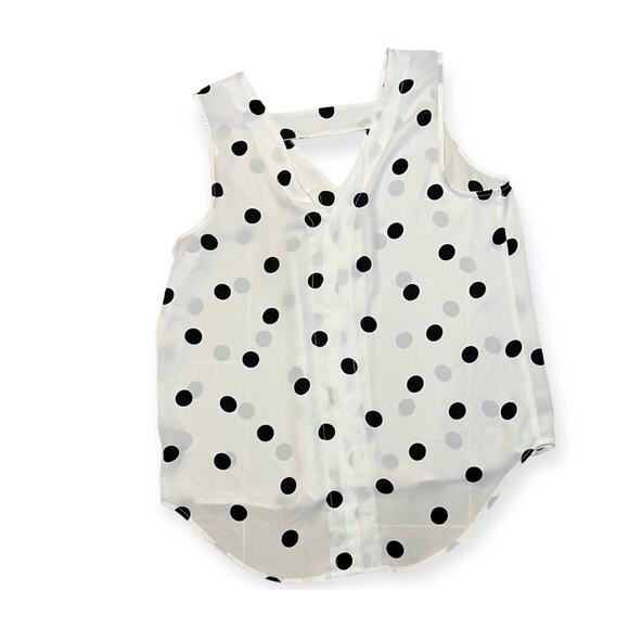 Y2K Black White Polka Dot Sleeveless Blouse Button Down Sheer Tank Top Sz Large - Picture 8 of 8